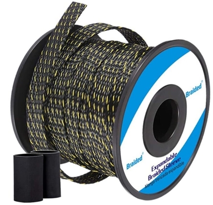 comprar Resistente trenzado extensible de la abrasión del ANIMAL DOMÉSTICO que envuelve flexible negro y amarillo modificado para requisitos particulares fabricación en línea