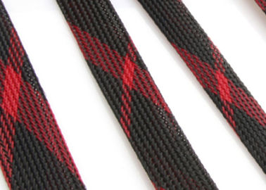 Poliéster trenzado extensible rojo/del negro de la mezcla que envuelve para el abrigo del arnés de cable